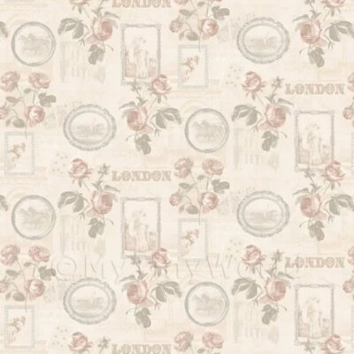 Bambole Casa Miniatura Pallido Rosso Rose E Immagine Cornici Carta da Parati - Immagine 1 di 4