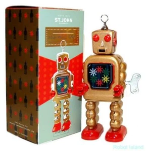 GOLD HIGH WHEEL ROBOT 5" Windup Saint John Tin Toys - Picture 1 of 4