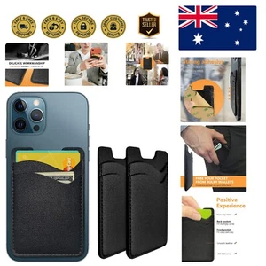 Smartphone-Compatible Leather Card Holder - Elegant Black Design for Minimalists - Picture 1 of 9