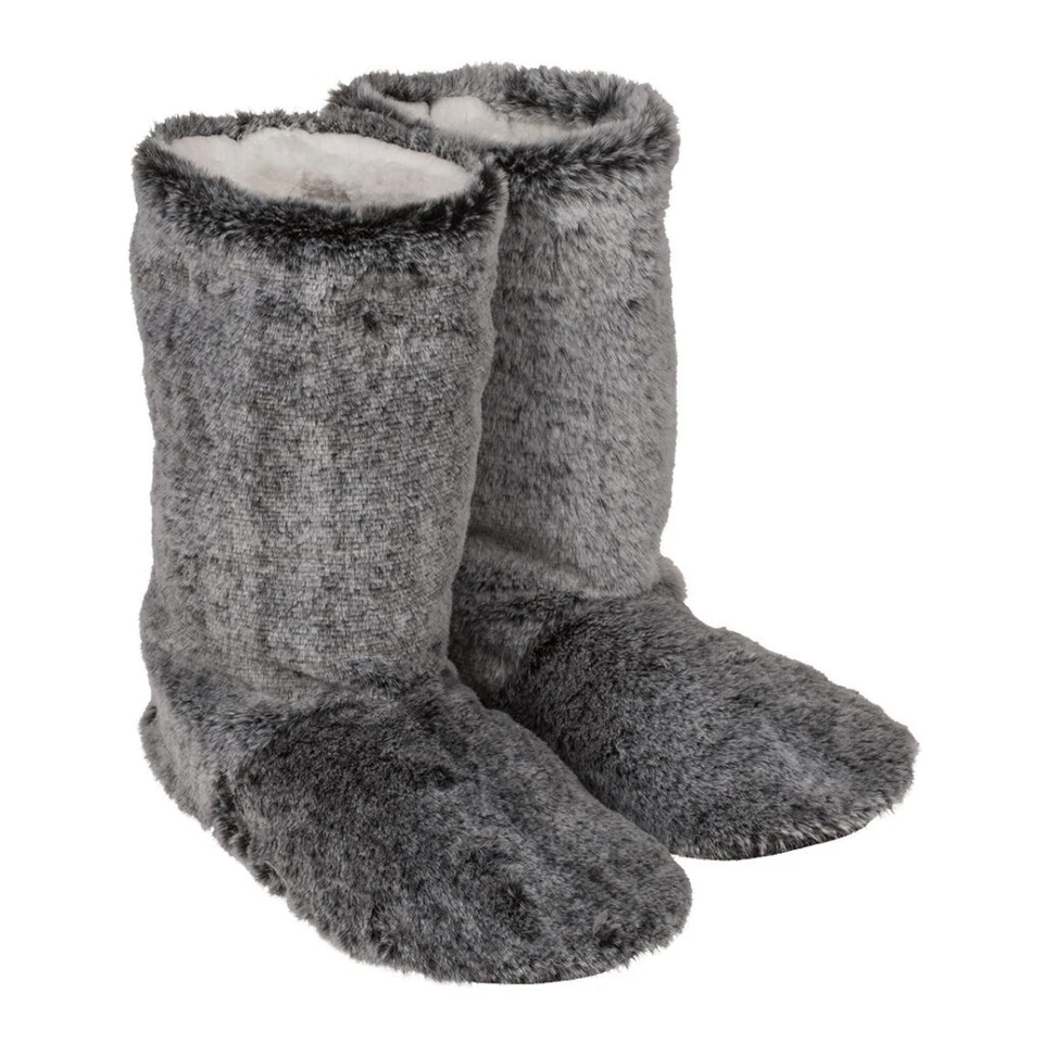 Graue Kuschelhausschuhe Boots in Felloptik 35-42 Hüttenschuhe Hüttensocken Fell