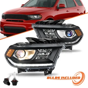 Pair For 2014-2020 Dodge Durango Halogen Black Headlights W/LED DRL Projector - Picture 1 of 7