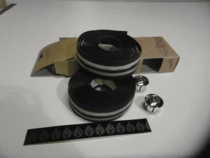 Cinelli Cork Ribbon Handlebar Tape Black/White + Dust Caps Made in Italy NOS - Picture 1 of 4
