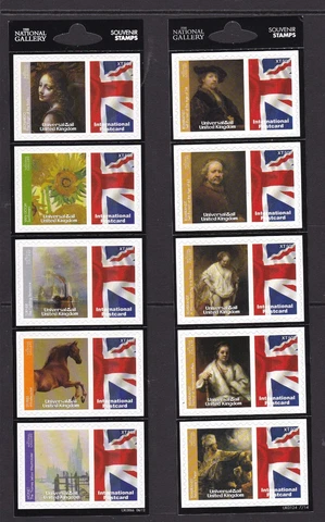 GB GREAT BRITAIN NATIONAL GALLERY TEN SELF-ADHESIVE SOUVENIR STAMPS Cover