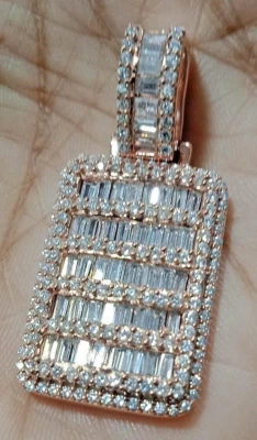 Halloween Gift 4 MENS Baguette Real Moissanite Custom Made Pendant 925 Silver - Image 1 of 4