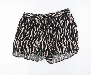 VERO MODA Womens Black Animal Print Vinyl Basic Shorts Size M L3 in Regular Tie - Picture 1 of 10