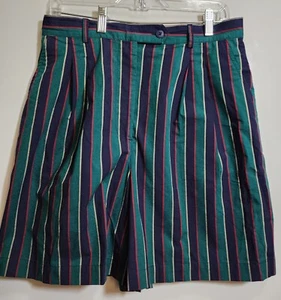 VTG Charter Club Shorts Size 14 Green Blue Red Cream Stripes Classic High Waiste - Picture 1 of 10
