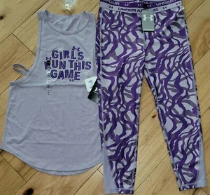 Under Armour Girls Run The Game top & crop capri leggings NWT girls L YLG purple - Picture 1 of 2