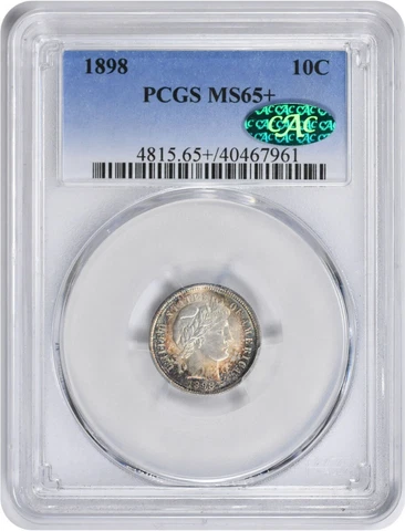 1898 Barber Silver Dime MS65+ PCGS (CAC) Cover