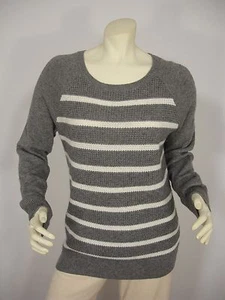 J.CREW GRAY CREAM STRIPED WOOL BLEND CREWNECK LONG SLEEVE SWEATER WOMEN'S L - Picture 1 of 10