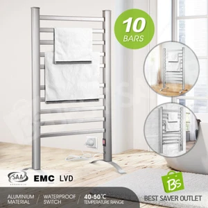 Electric Heated Towel Rail 10 Bars Rack Bathroom Warmer Free Standing Wall Mount - Picture 1 of 10