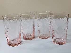 Morgantown Pink Crinkle Glass Seneca Driftwood 12oz Tumblers Set of 4 - Picture 1 of 9