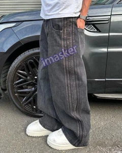 Pantalones de mezclilla holgados bordados con parche para hombre de colección negros para hombre Pantalones informales de pierna ancha - Imagen 1 de 18