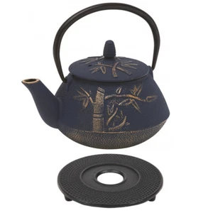 AVANTI Bamboo Cast Iron Tea Pot 800ml Navy & Bronze BONUS TRIVET & STRAINER! - Picture 1 of 5