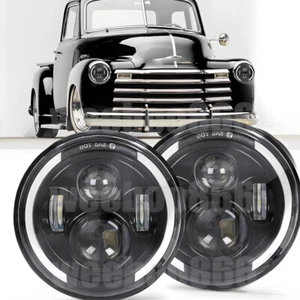 Pair 7"inch Round LED Headlights With DRL Turn Signal For Chevy Truck 1947-1957 - Picture 1 of 9