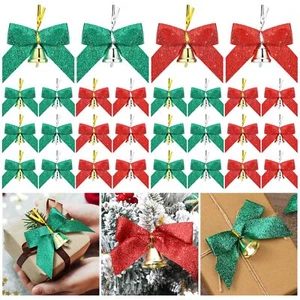 48 Pcs Christmas Mini Bows with Bells Glitter Bows Christmas Tree Decorations... - Picture 1 of 7
