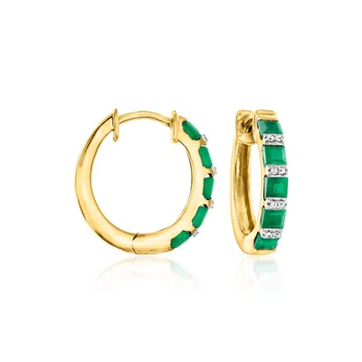Ross-Simons Emerald Hoop Earrings w Diamonds in 18k Gold Plate 3/4 inches - Image 1 of 3