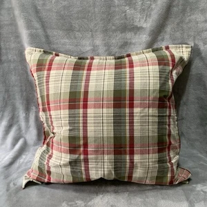 Pottery Barn Plaid Pillow Cover Size 24x24 Beige Green Red #2147999 Farnhouse - Picture 1 of 14