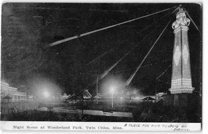 Nachtszene WONDERLAND PARK Twin Cities, postfrisch 1909 St Paul Vintage Postkarte - Bild 1 von 2