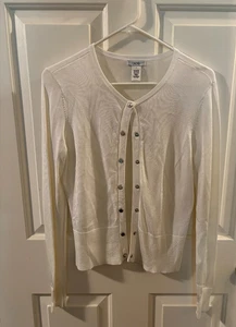 Cache Women's White Long Sleeve Cardigan with Pearl Snap Buttons ~ Small ~ EUC - Picture 1 of 4