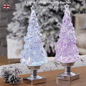 Wirbelnde Flüssigkeit beleuchtet 14" Glitzer 2 Baum LED Lampen mit Weihnachtsgeschenkkarte - Bild 1 von 9