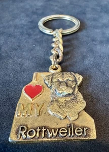 Vintage 1988 ~I Love My Rottweiler Dog Keychain Key Chain Souvenir~ Gold - Picture 1 of 2