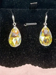 Orecchini Vintage Evevic Cristallo Swarovski a Goccia Argento Sterling Giallo - Foto 1 di 5