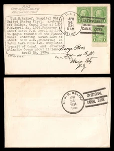 USS RELIEF AH-1 Hospital Ship 1934 CANAL ZONE TRANSIT VIA GATUN LAKE Naval CovER - Picture 1 of 1