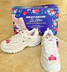 New Skechers D'Lites Bright Blossoms White Sneakers Shoes 11977 Wide Fit 8.5 - Picture 1 of 10