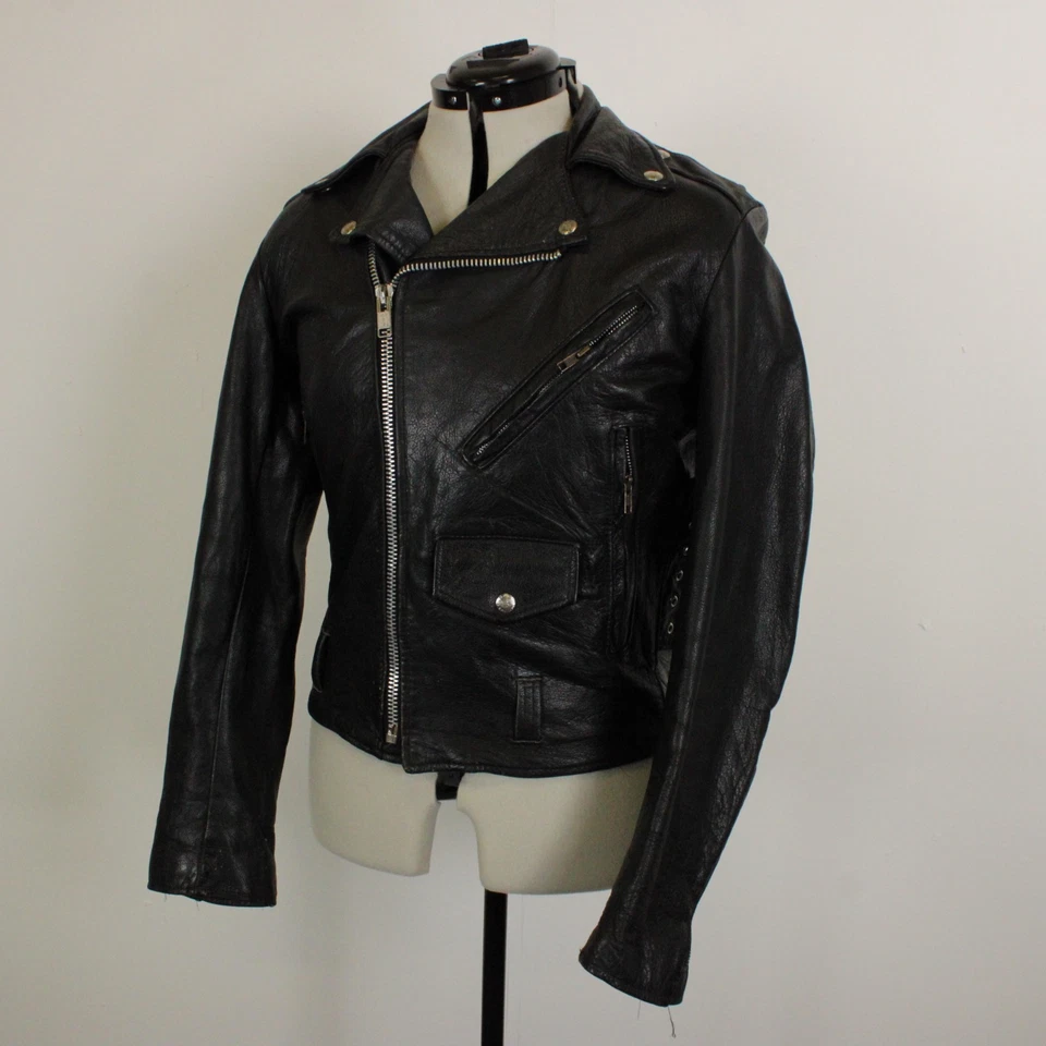 Excelled Leather Biker Jacket Men 36 UK S Made in USA Asymmetrical Moto Perfecto - Image 1 of 4