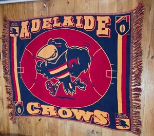 AFL Adelaide Crows Throw Rug Picnic Blanket 136cm x 117cm Vintage 1990s Big Logo - Picture 1 of 13