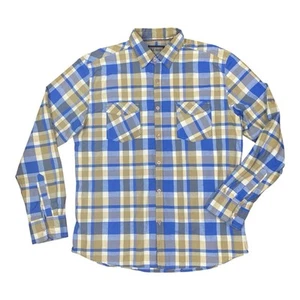 Old Skool Button-Up Shirt Men's XL Long Sleeve Blue Beige Plaid - Picture 1 of 12
