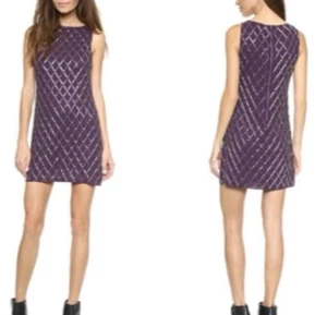 Alice + Olivia Dalyla Purple Silk Beaded Sleeveless Shift Dress Womens Size 2 - Picture 1 of 14