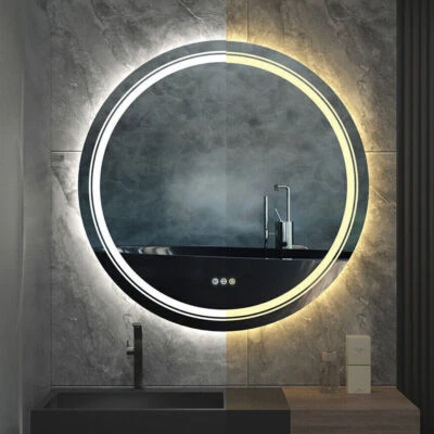 Front &Back LED Lighted Round Bathroom Vanity Mirror Dimmable Wall Mirror Demist - image 1 of 4