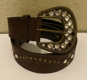 Vintage Western Suede Leather Rhinestone Studded Brown Women's Belt