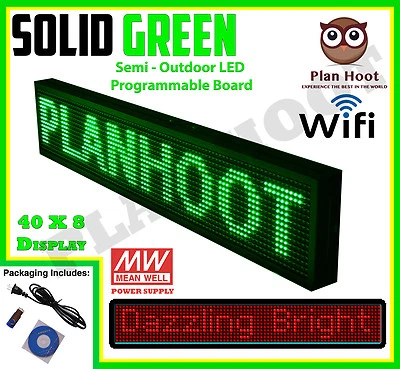 PLAN HOOT GREEN 40X8 INCHES WIFI, APP LED SCROLLING SIGN FOR SEMI OUTDOOR AND INDOOR USE