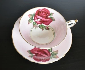 PARAGON Huge Cabbage Roses Signed R Johnson Pink Teacup and Saucer Set As Is - Picture 1 of 12