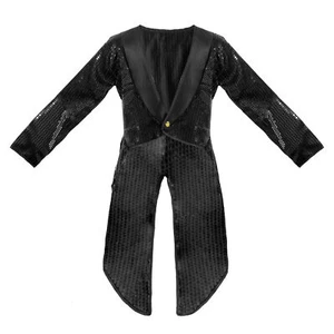 BLACK SEQUIN TAILCOAT DANCE COSTUME UNISEX MENS LADIES FANCY DRESS CABARET SHOW - Picture 1 of 12