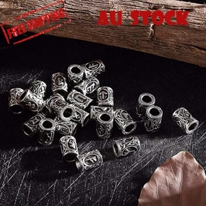 24PCs Norse Viking Runes Beads For Ourdoor Bracelets Necklace Hair Beard Decor - Picture 1 of 3
