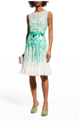 Vestido de gasa Pintuck estampado en bordes Rickie Freeman para Teri Jon (talla 18) Foto 1 de 4