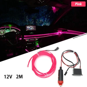 2M LED Car Interior Atmosphere Pink EL Wire Neon Decor Lamps Lights String Strip - Picture 1 of 12