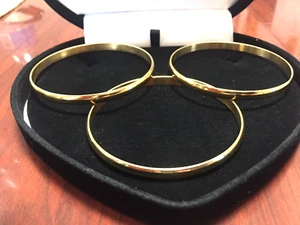 3 14K YELLOW GOLD CLAD 4MM BANGLE BRACELETS 9.5 IN NO BEND NO DENT + BONUS! - Picture 1 of 1