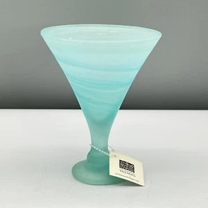 New PHOENICIAN ART GLASS Cocktail Martini ICY AQUA BLUE WHIRLPOOL Hand Blown NWT - Picture 1 of 14
