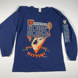 Vintage 90s Chicago Bears Taz Looney Tunes NFL T-Shirt Blue Long Sleeve Adult XL - Picture 1 of 12