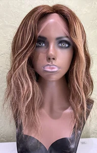 Full Lace 100% Natural Real Human Hair Wig Brown Highlights Ombré 18 inches 180% - Picture 1 of 12