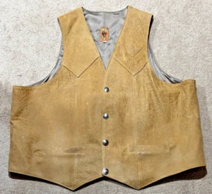 Tribe America Beige Leder Herren Weste USA Made Größe 52 Büffel Nickel Knöpfe - Bild 1 von 6