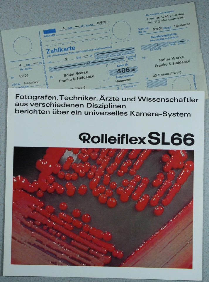 ROLLEI Rolleiflex SL66 mit PS-Zahlkarte!, Prospekt, 1969, 4 S., guter Zustand! - Image 1 of 1