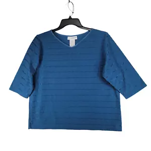 Sag Harbor Womens Blue Textured Design 3/4 Sleeve Blouse V Neck Top Size 1X - Picture 1 of 8