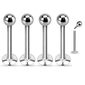 4 Pc Internal Threaded Surgical Steel Tragus Lip Piercing Labret Stud Ring 16g - Picture 1 of 2