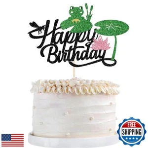 Cake topper buon compleanno rana glitter - tema rana decorazione torta festa compleanno - Foto 1 di 5
