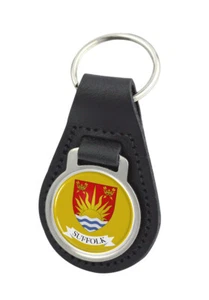 Suffolk Quality Black Leather Round Keyring - Picture 1 of 1